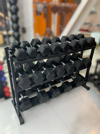 Kit de Halteres Sextavado Injetados com Pegada Cromada (12,5kg à 30kg 10 pares) com suporte